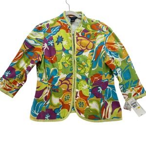 Multiples‎ Women's M Tropical Paradise Floral Print Jacket Cotton Linen Blend